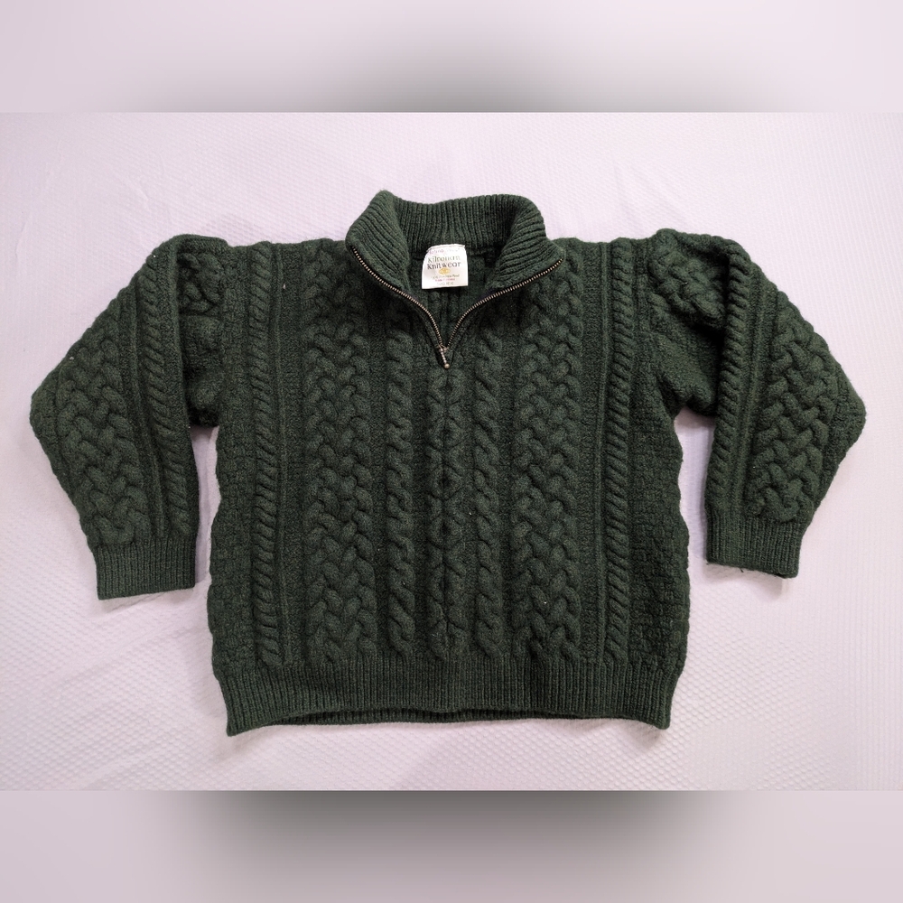 Kilronan Sweater Women S Merino Wool Heavy Cable Knit 1/4 Zip Dark Green Ireland